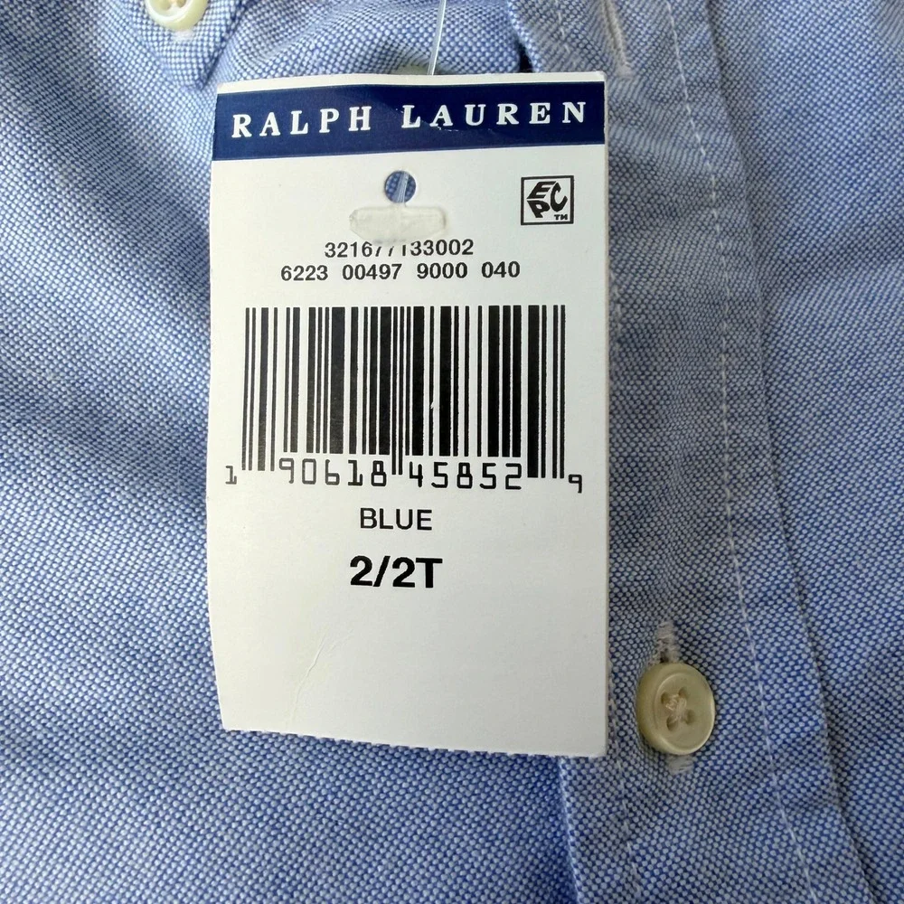 Ralph Lauren Boys 2T Blue Oxford Button Down Shirt Pony Logo NWT Cotton Prep